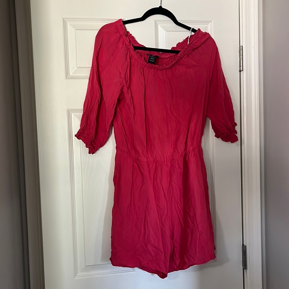 Hot pink shorts jumpsuit with pockets